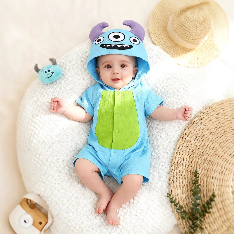 Cotton Baby Onesies Zipper - Tutina neonato blu con cappuccio a
