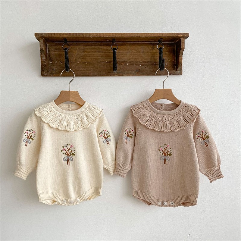 Newborn Baby Girl Romper Floral - Autunno nuovo neonato pagliaccetto lavorato a