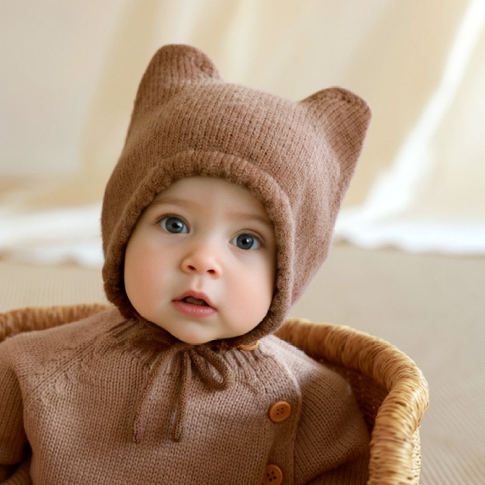 Infant Beanie Hat With Ears - Berretto invernale in maglia per neonati,